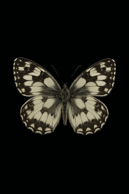 Scientific illustration of the Marbled White (Melanargia galathea)