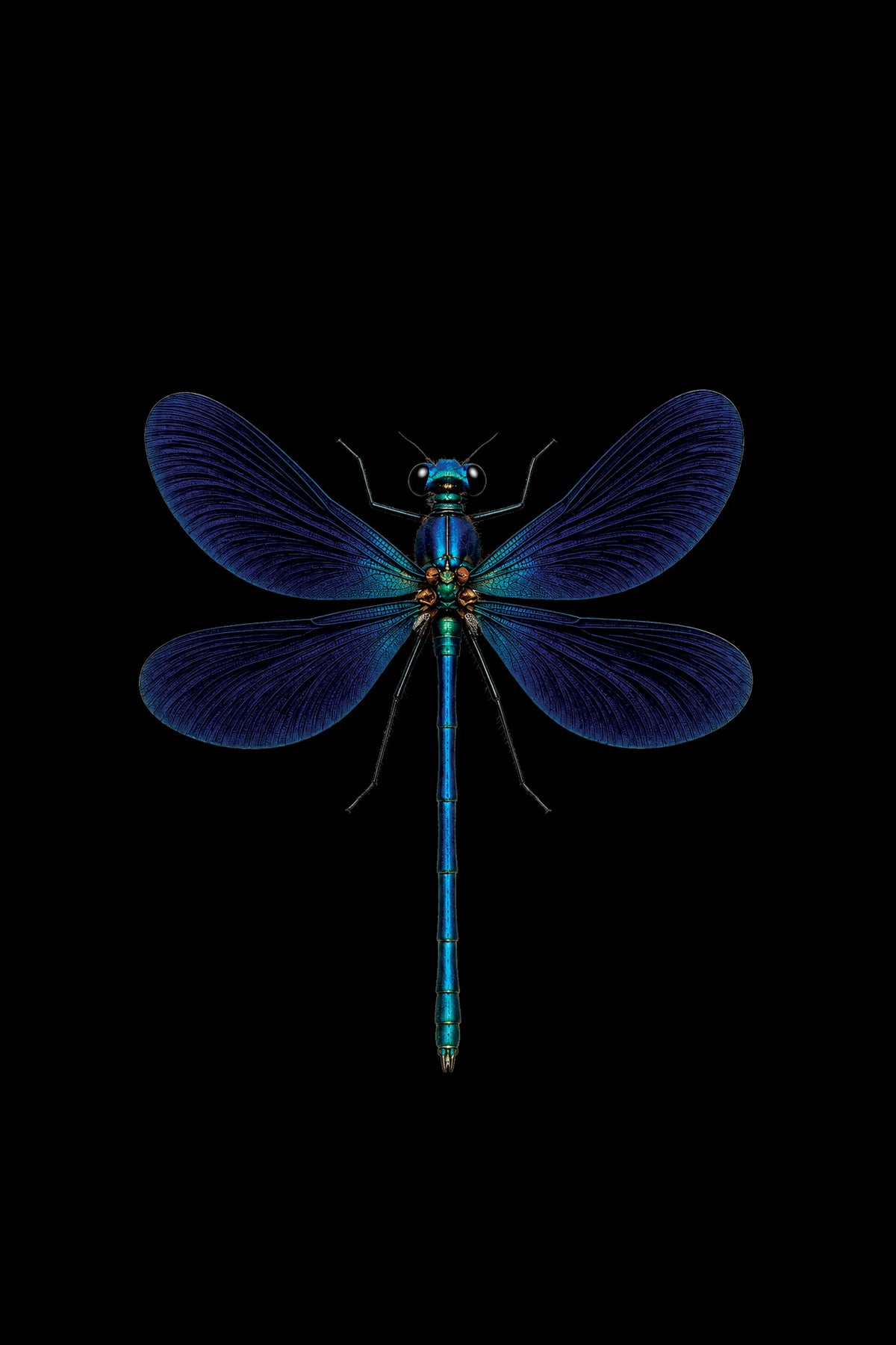 Scientific illustration of the Beautiful Demoiselle dragonfly (Calopteryx virgo)